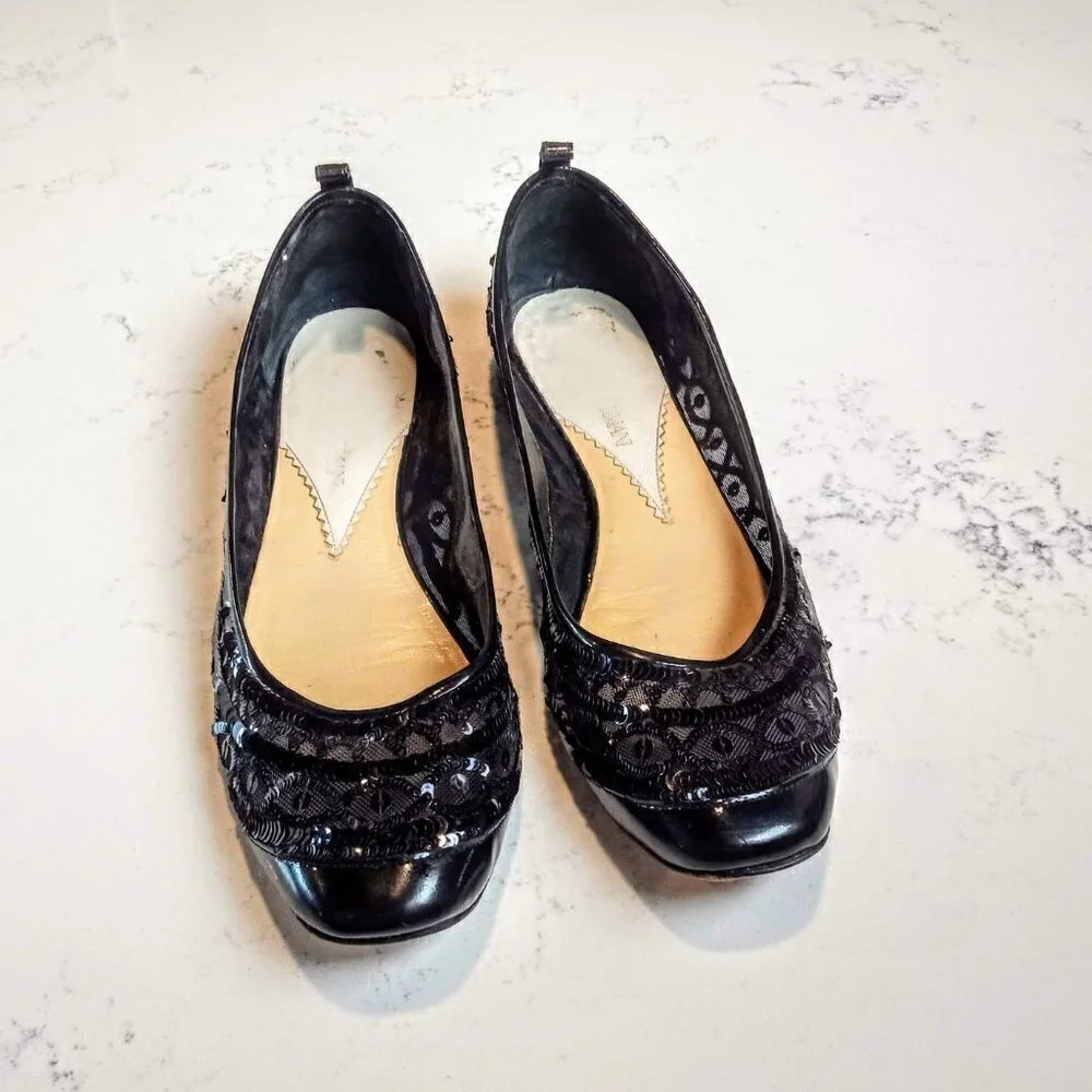 Giorgio Armani Black Mesh Sequin Italian Ballet Flats